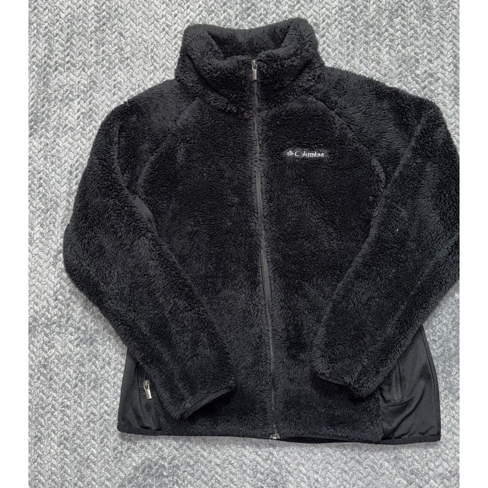 Columbia Women's Fleece Faux Fur Jacket Full Zip Embroidered Logo Black Sz XL